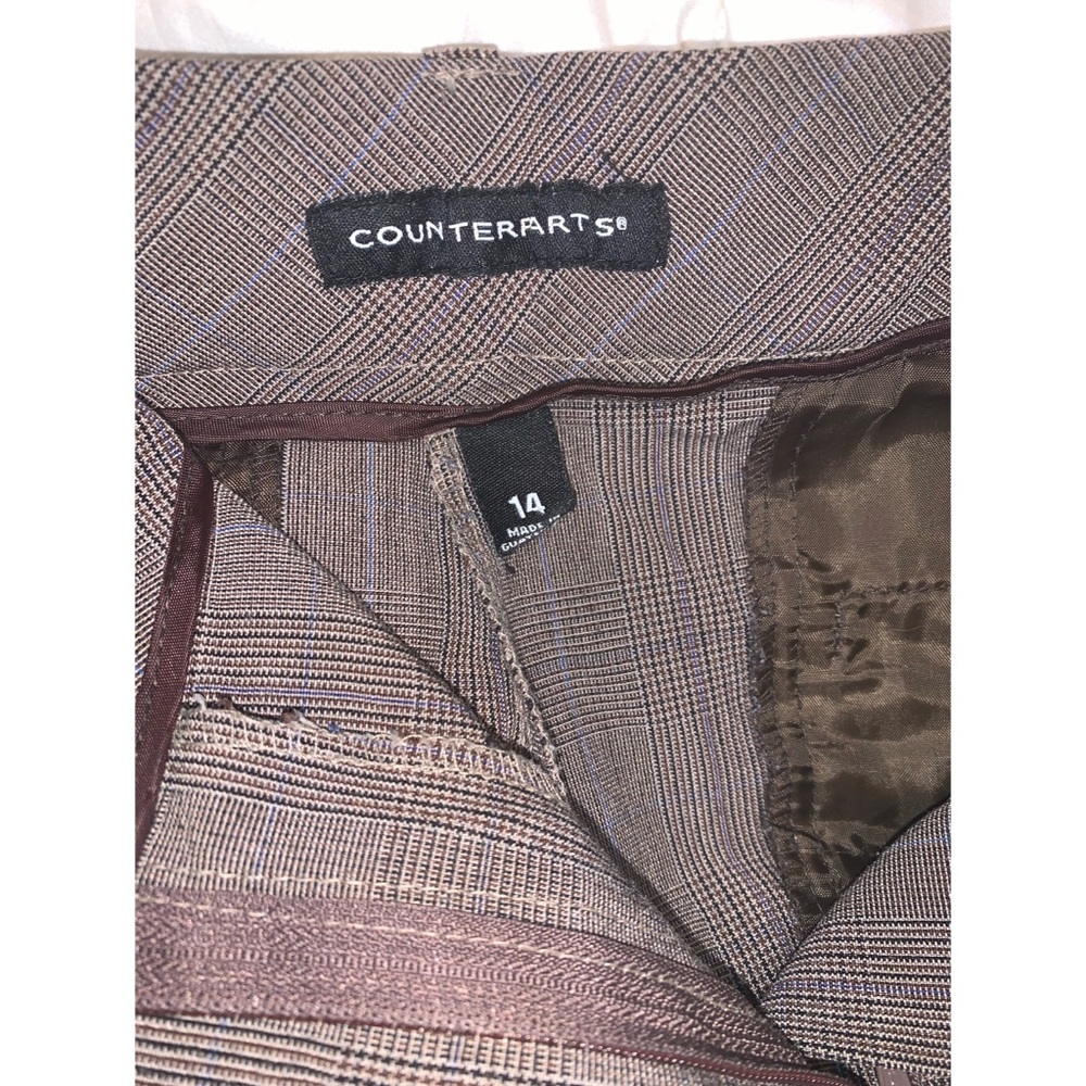 Brown Plaid Stretchy Dress Pants